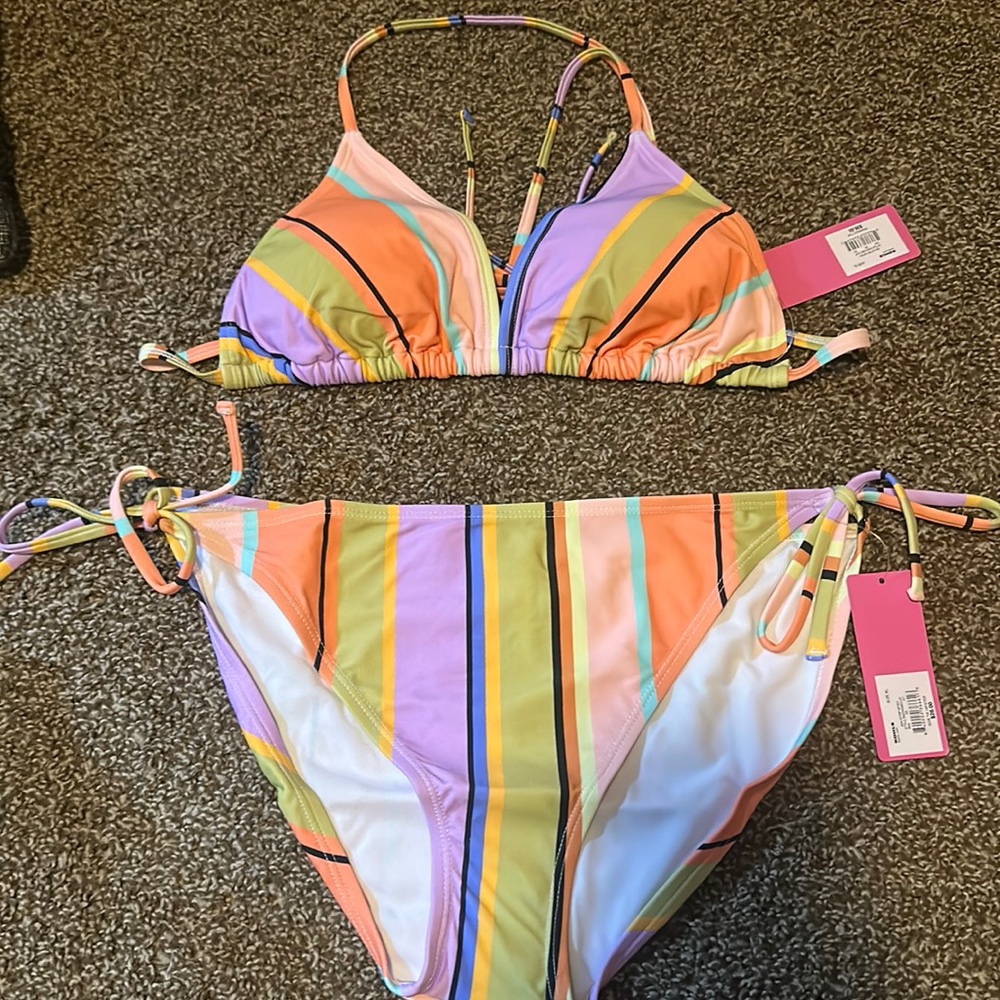 NINETY-NINE DEGREES JUNIORS STRIPES SPLASH BIKINI: MULTI-COLORED: NWT: SZ XL